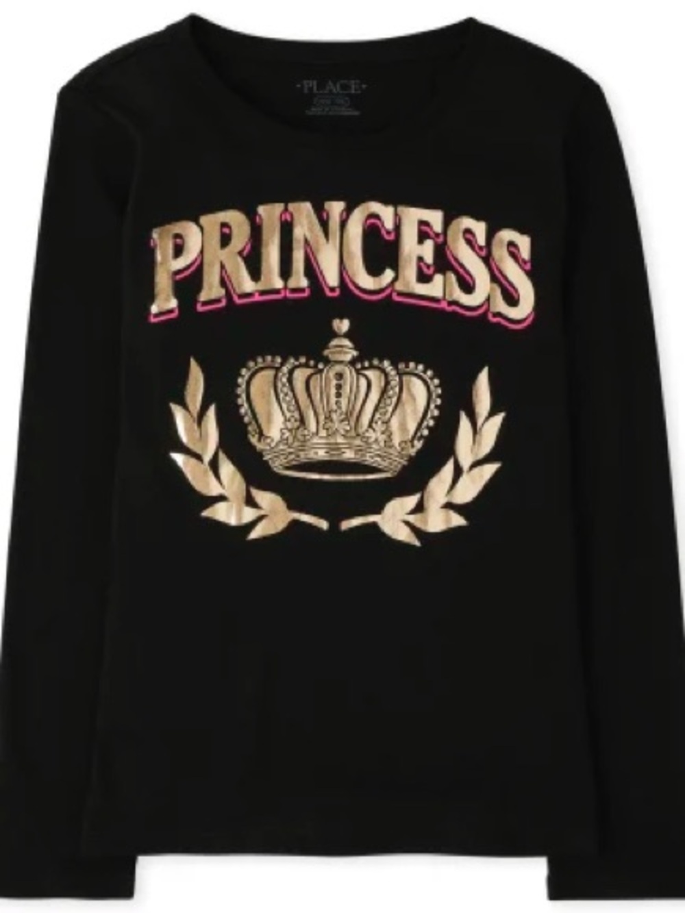 The Children's Place Black Long-Sleeve Tee with Gold Crown & Pink “Princess” nwt